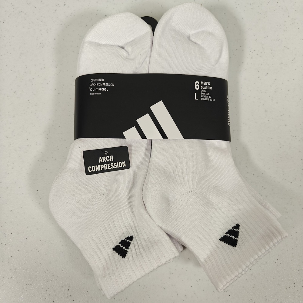 Adidas Mens Originals Quarter Ankle Soft Dry White Socks 6 Pairs Size Large 8-12